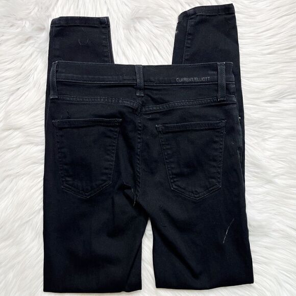 Current / Elliot High Waist Stiletto Skinny Jeans Jet Black Size 24 - Picture 5 of 7